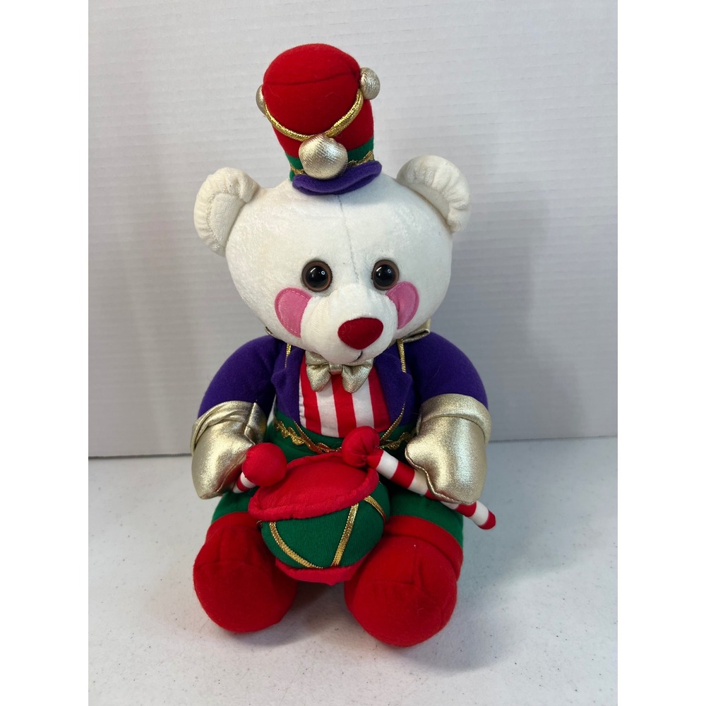 Vintage 1994 Avon‎ Christmas Toy Soldier Drummer Teddy Bear Plush White 11 Inch